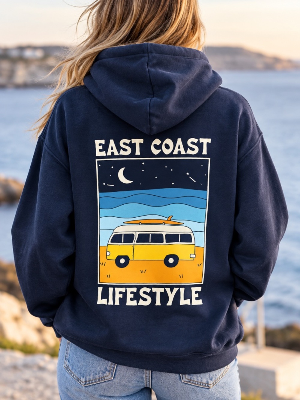 East Coast Lifestyle Navy Graphic Hoodie – Surf Van Pullover